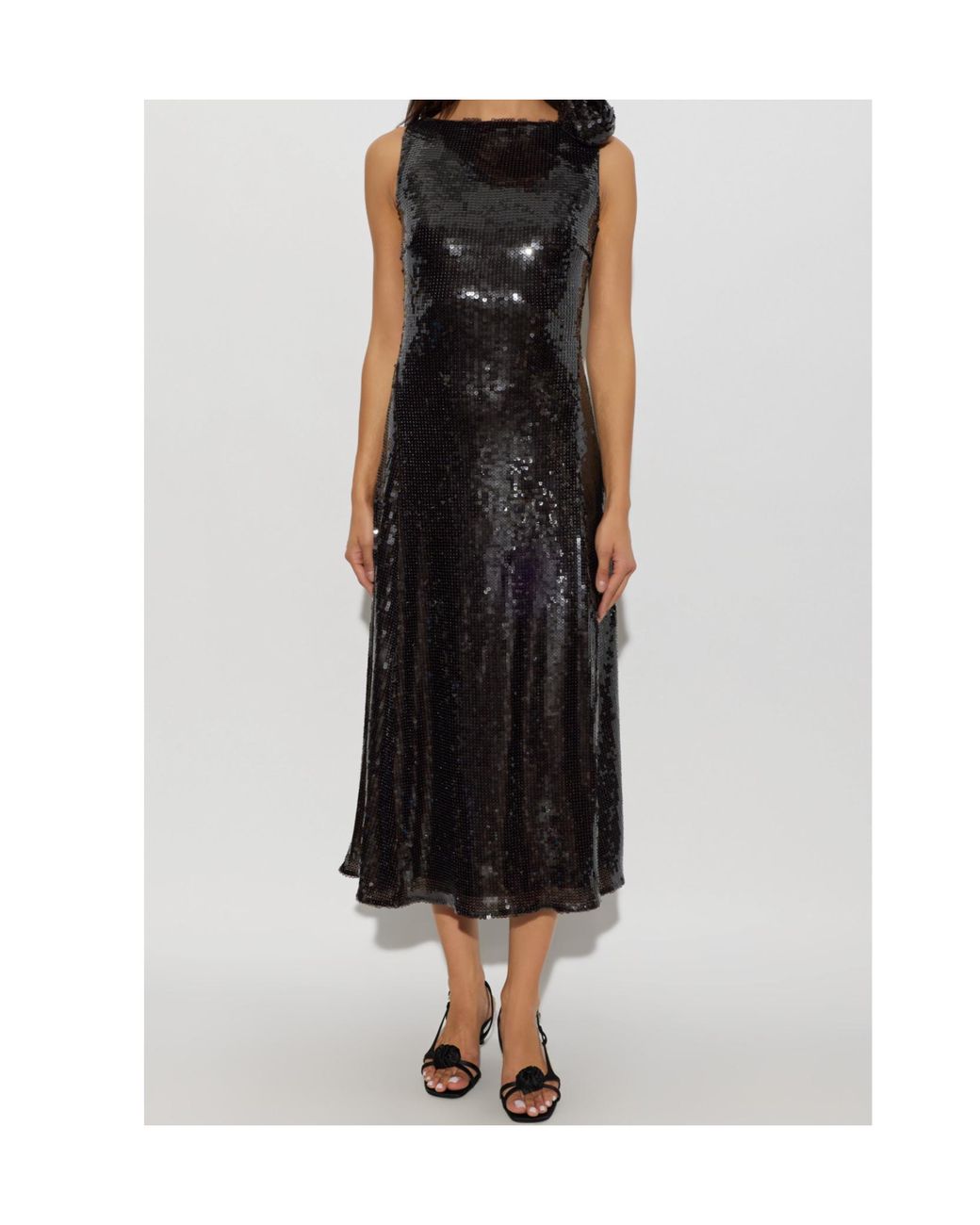 ROTATE BIRGER CHRISTENSEN Black Sequins Midi Flared Dress
