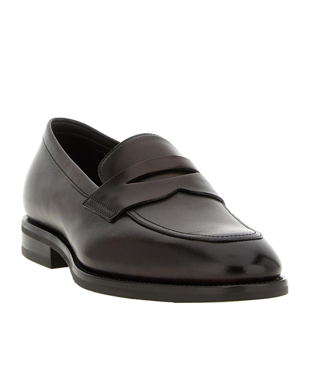 Santoni Black Gregor Leather Loafers for men
