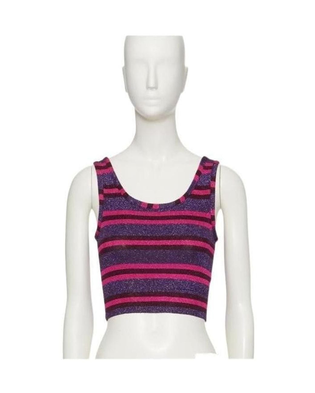 Valentino Purple Metallic-Knit Logo-Detail Striped Top