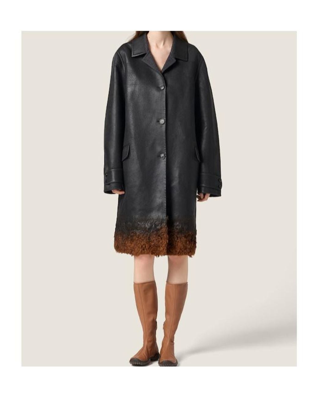 Miu Miu Black Single-Breasted Double Wool And Shearling Coat