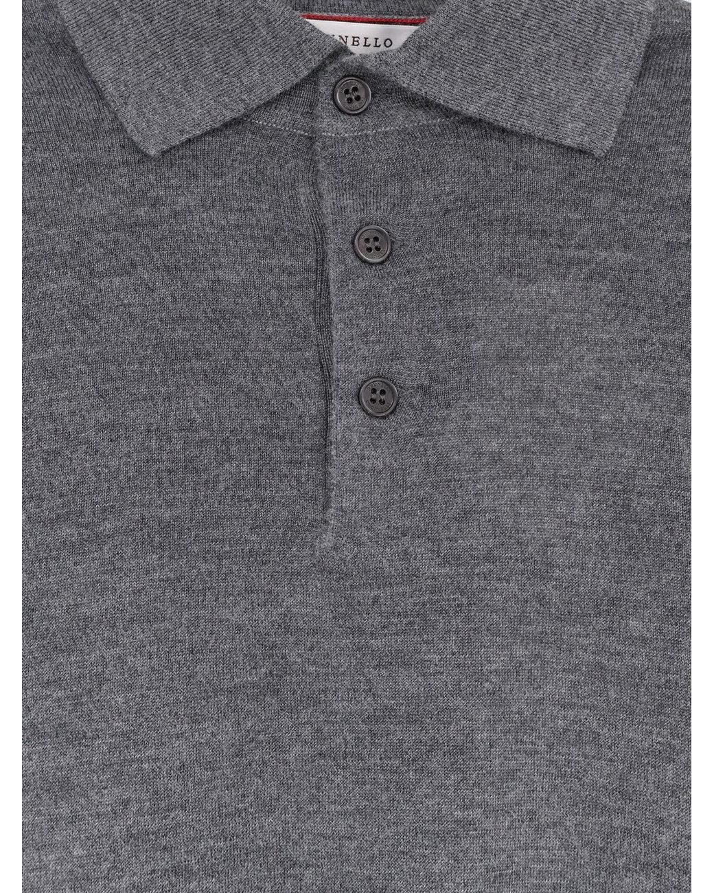 Brunello Cucinelli Gray Long Sleeve Polo Shirt for men