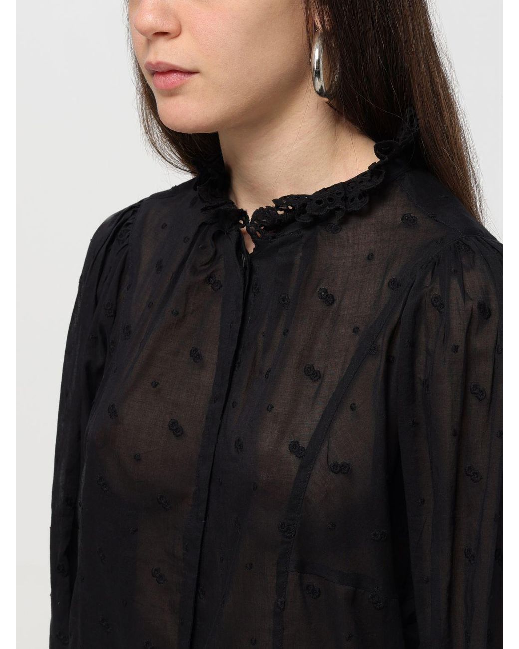 Isabel Marant Black Terzali Floral-Embroidered Blouse