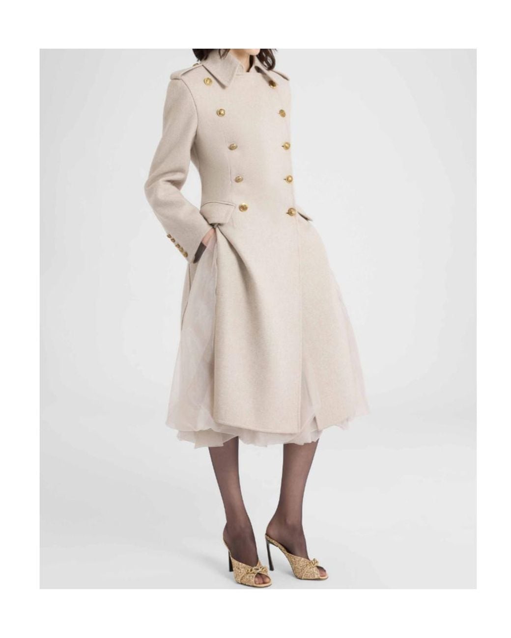 Ermanno Scervino Natural Oversized Double-Breasted Tailored Coat With Heraldic Buttons