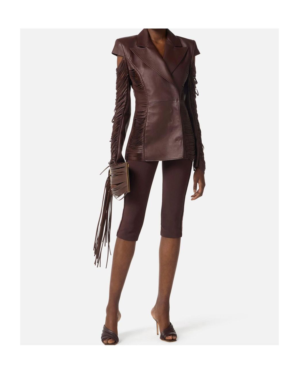 Elisabetta Franchi Brown Satin Insert Capri Trousers
