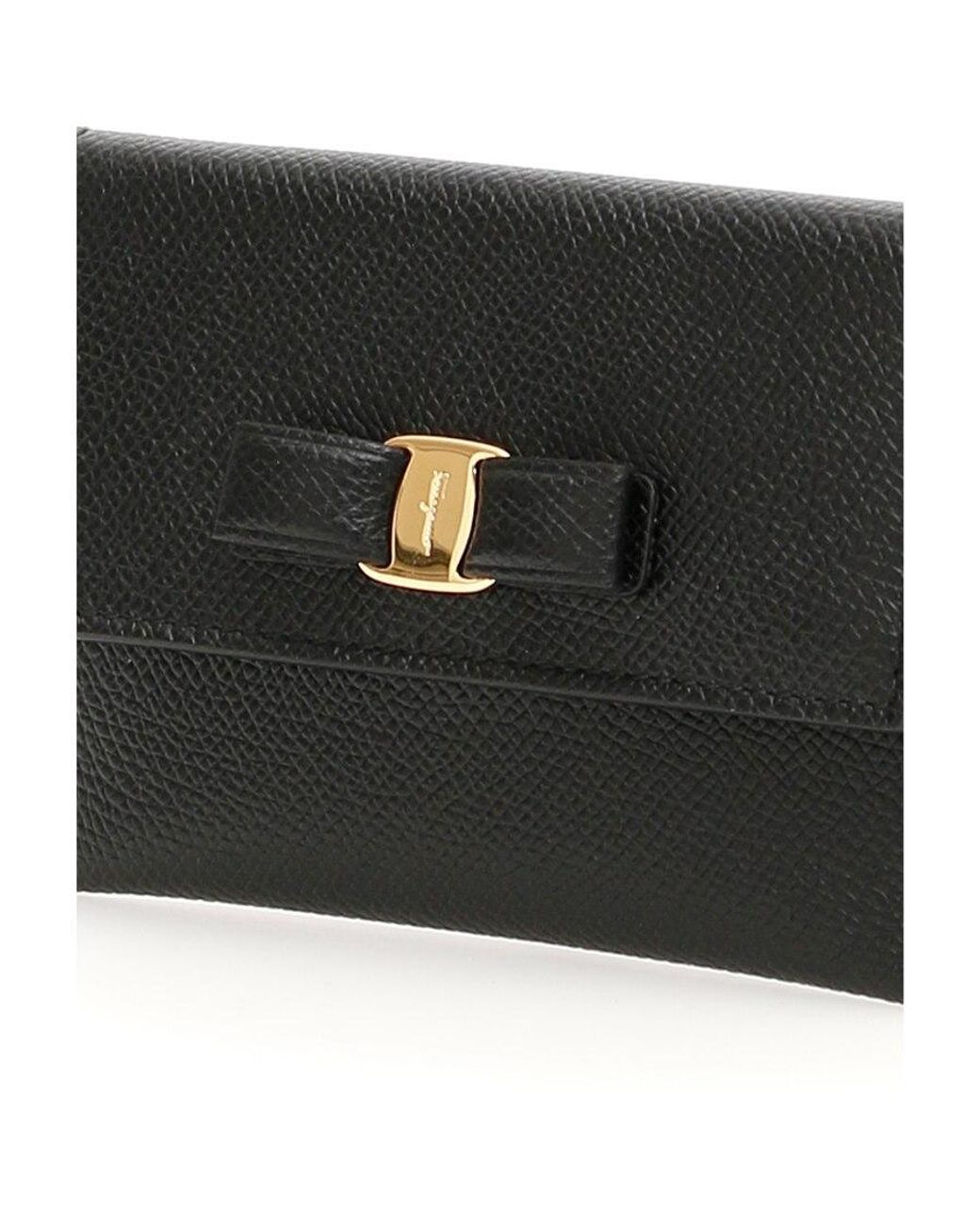 Ferragamo Black Ferragamo Vara Bow Detailed Foldover Card Case