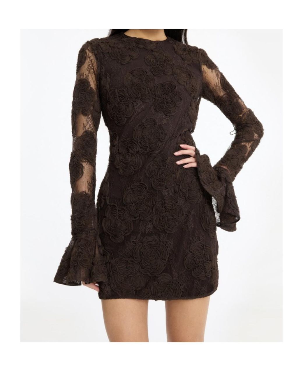 ROTATE BIRGER CHRISTENSEN Black Rositana 3D Floral Lace Mini Dress
