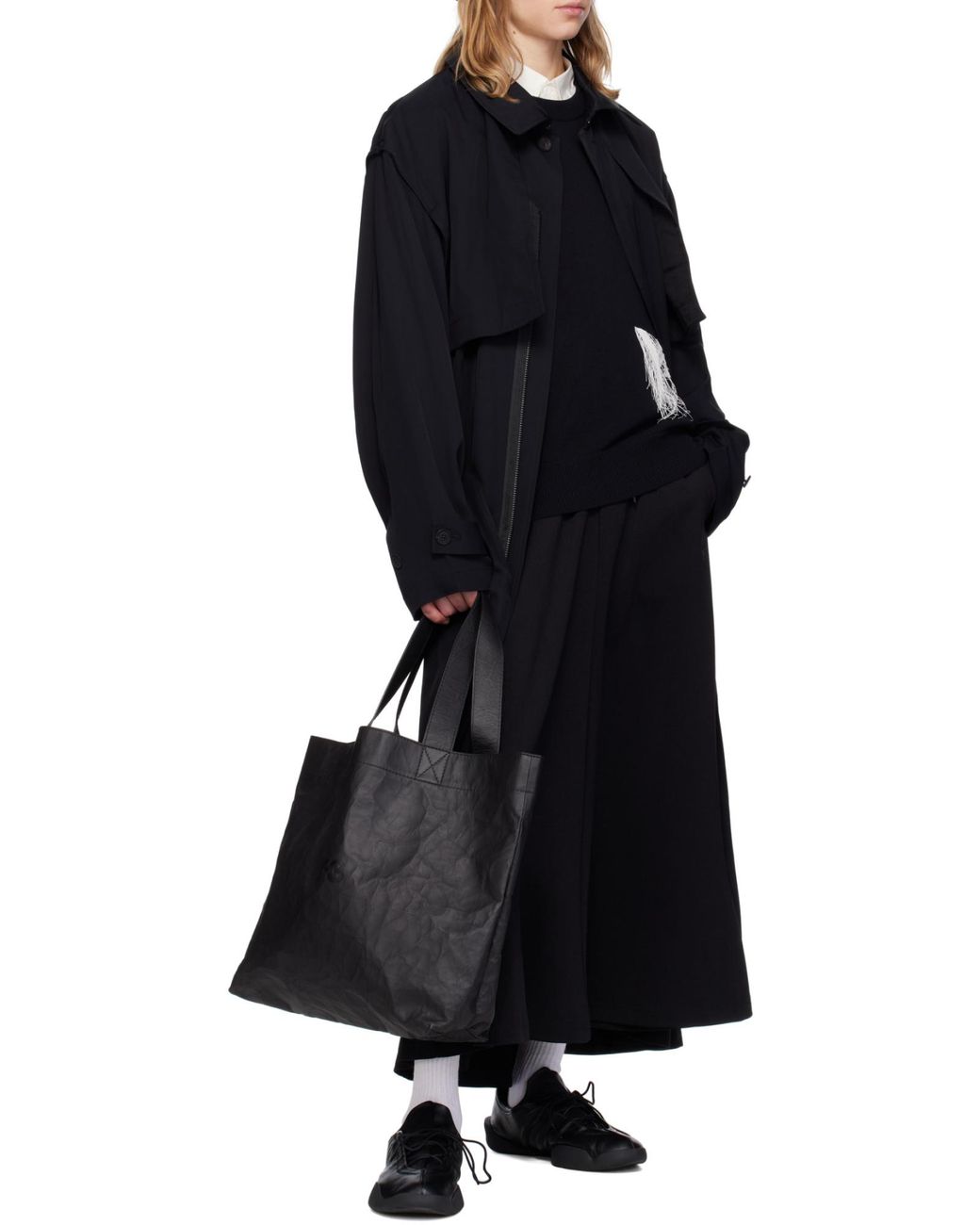 Y-3 Black Leather Tote Bag for men