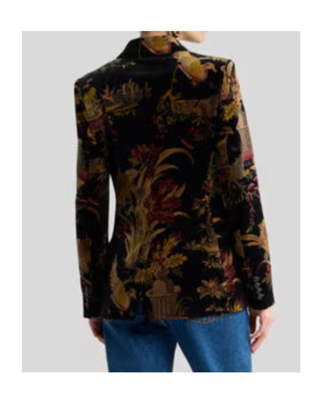 Etro Black Floral Double-Breasted Velvet Blazer