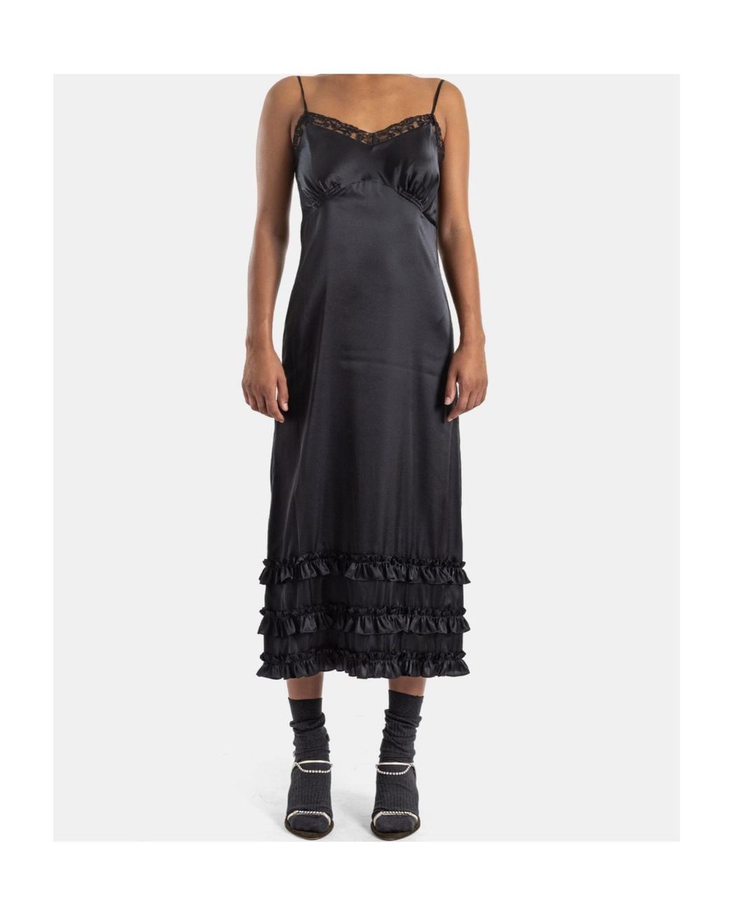Simone Rocha Black Lace-Trimmed Ruffle Midi Dress