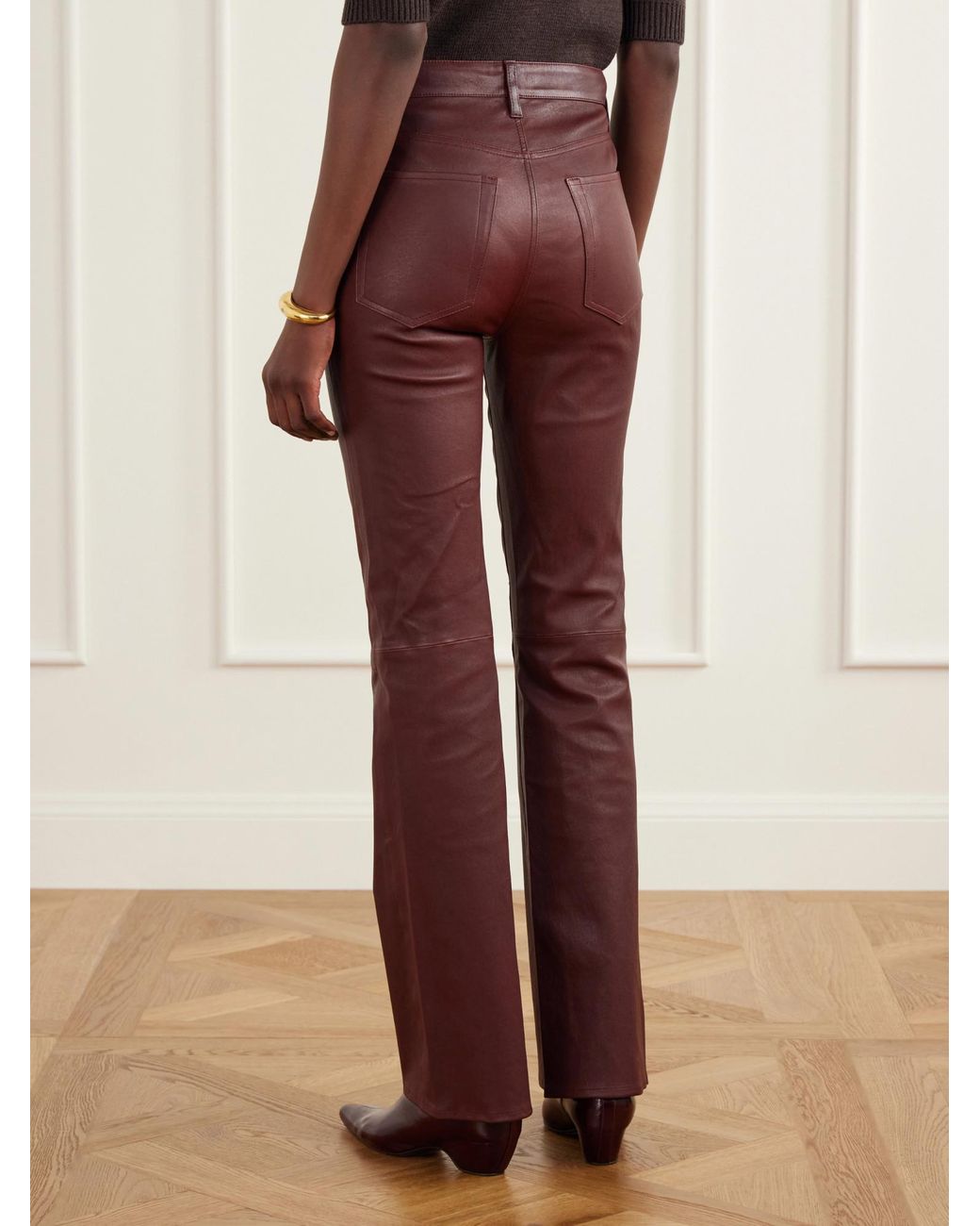 FRAME Purple High-Waisted Slim-Fit Lambskin Pants