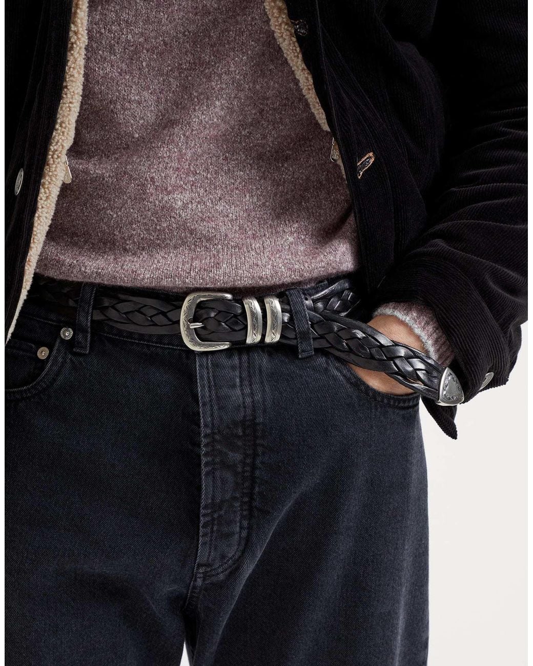 Brunello Cucinelli White Braided Calfskin Belt With Detailed Buckle And Tip for men