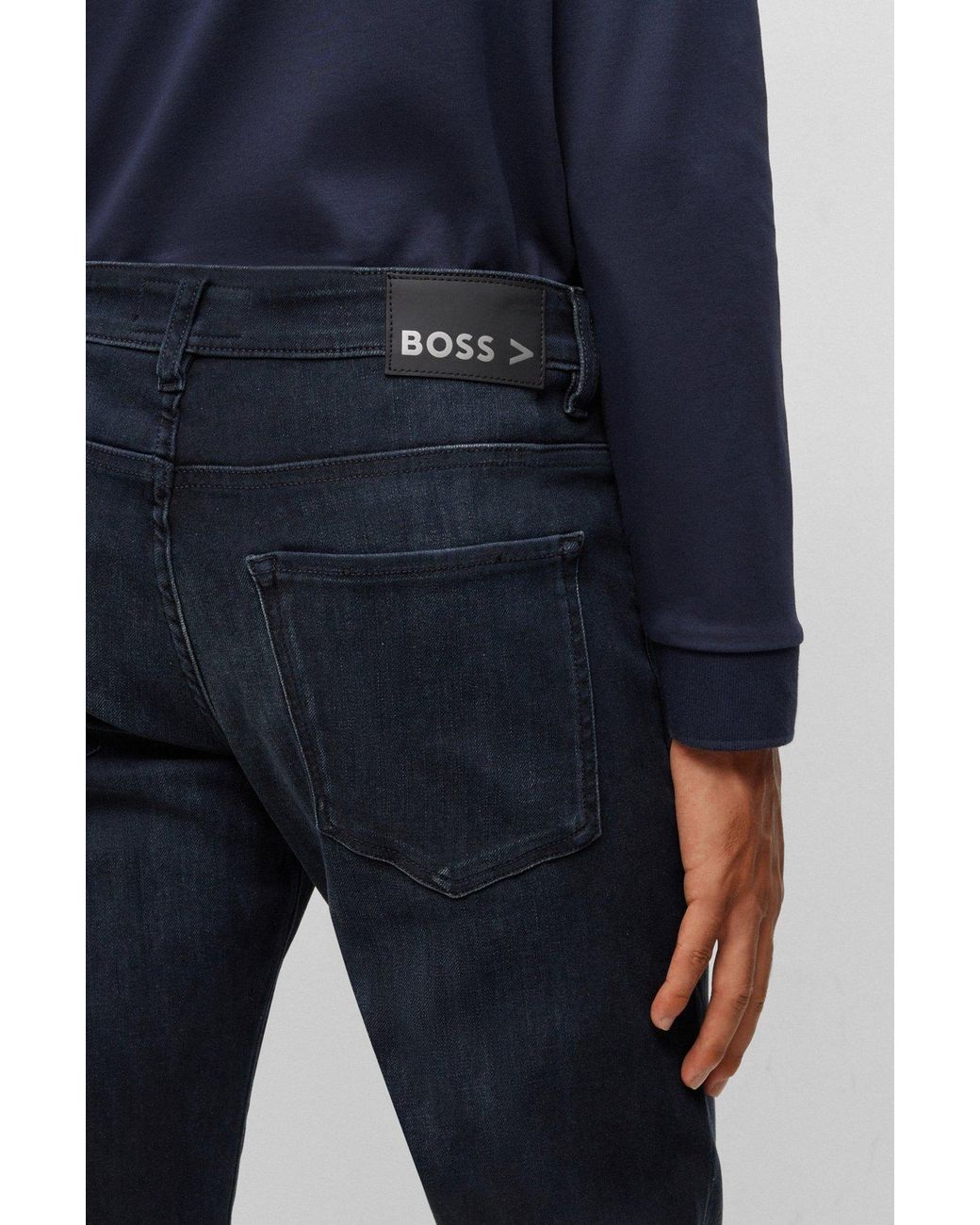 Boss Blue Logo-Patch Cotton Jeans for men