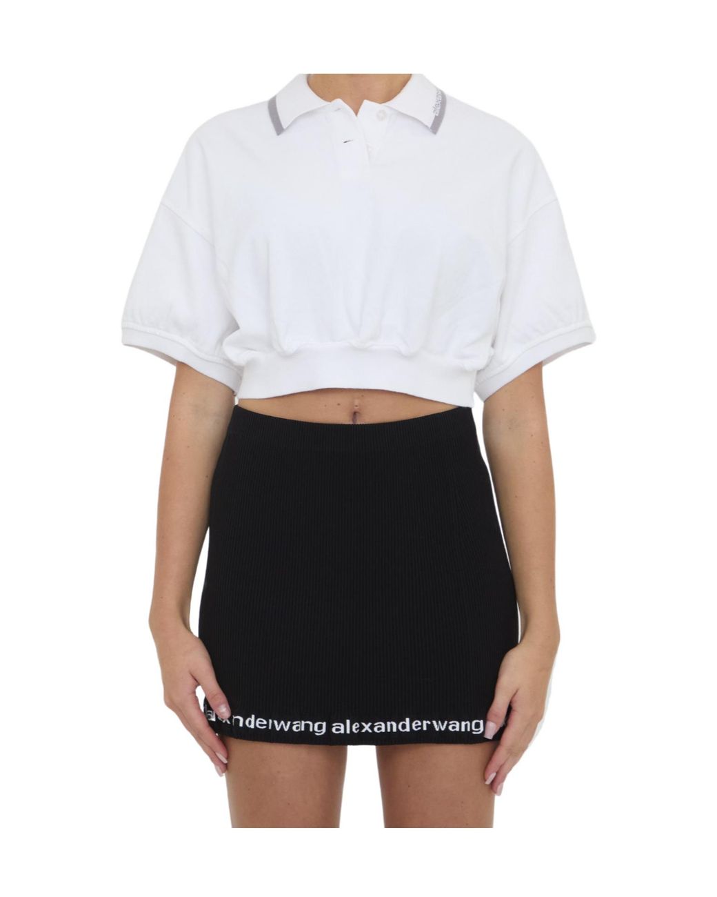 Alexander Wang Black T By Cropped Polo Shirt
