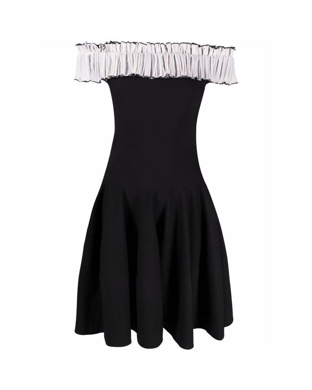 McQueen Black Off-Shoulder Flared Dress