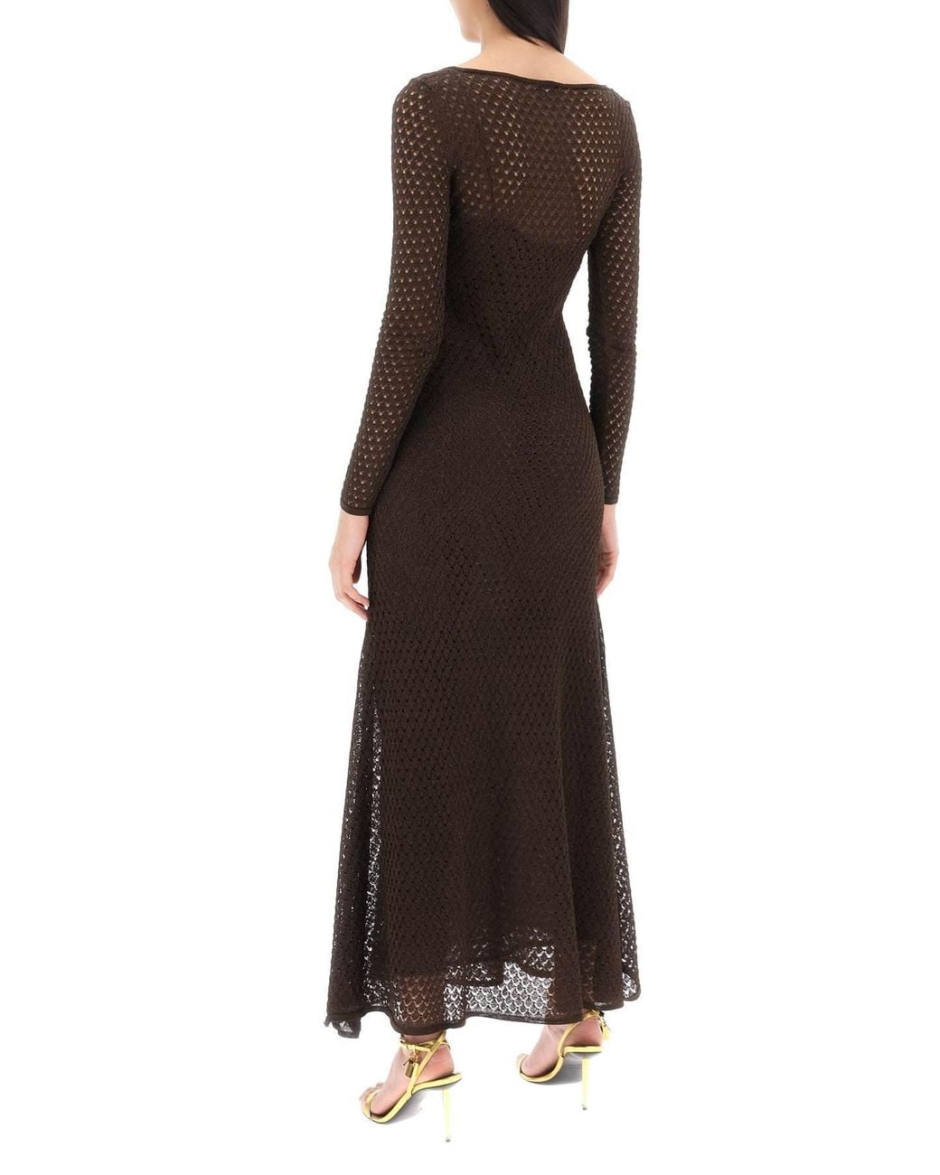 Tom Ford Brown Crochet Knit Maxi Dress