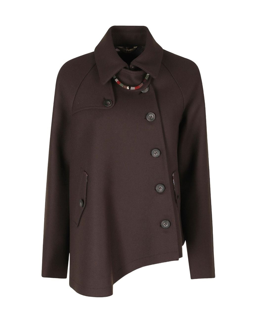 Bazar Deluxe Brown Long-Sleeve Asymmetric Wool Jacket