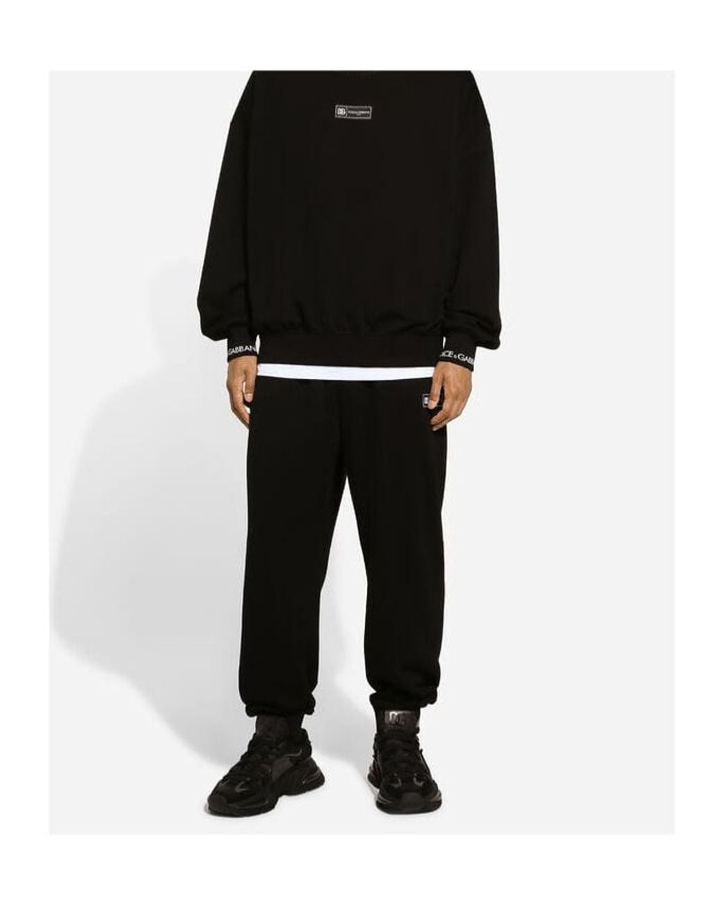 Dolce & Gabbana Black Logo Patch Drawstring Pants for men