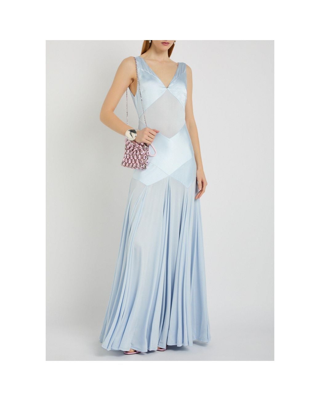 Self-Portrait Blue Satin Maxi Dress