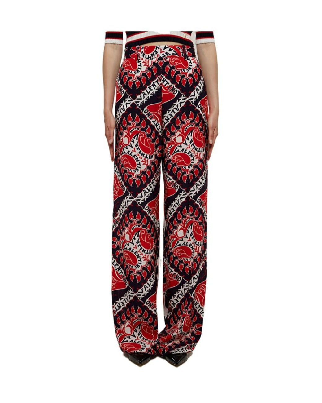 Valentino Red All-Over Printed Straight Leg Trousers