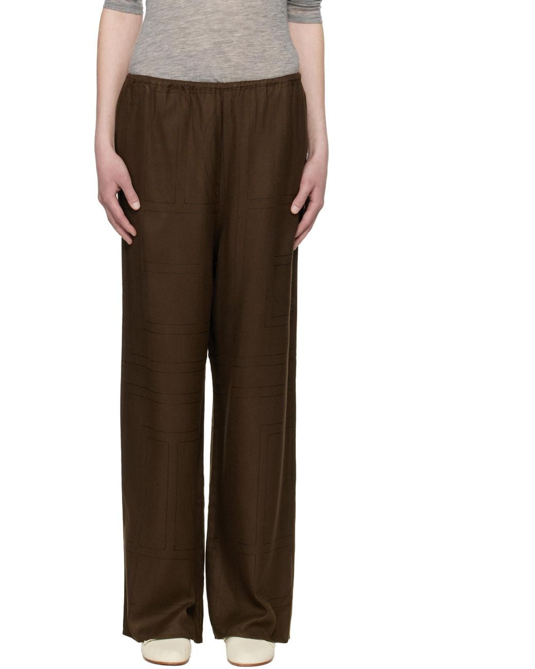 Totême  Brown Totême Monogram Flannel Straight Leg Trousers