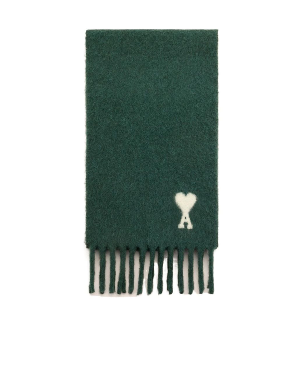 AMI Green Ami Ami De Coeur Fringed Scarf
