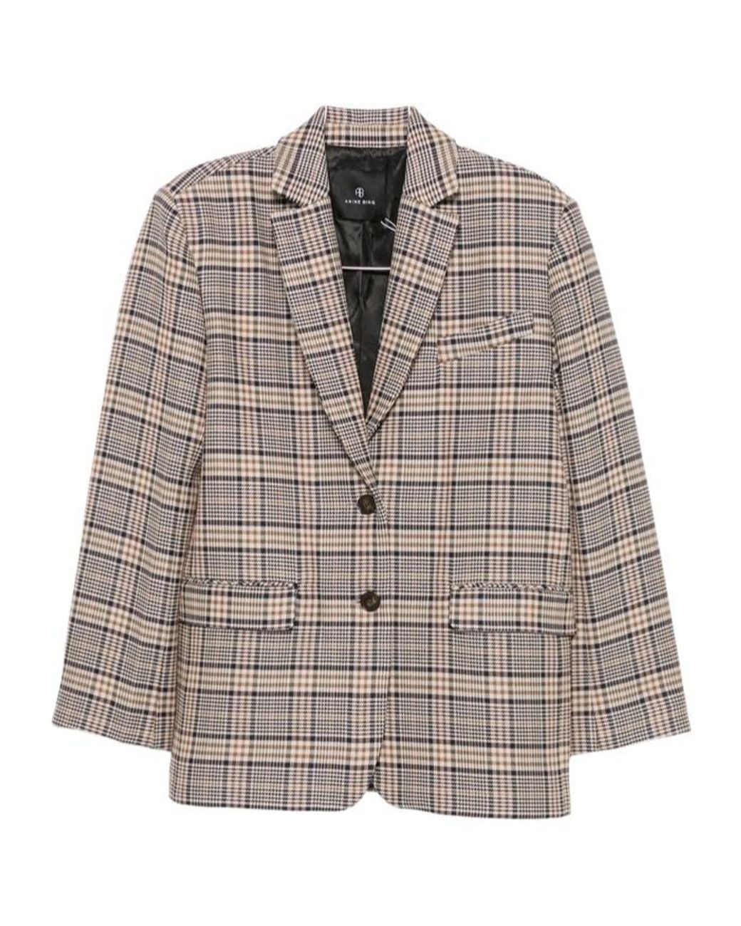 Anine Bing Brown Quinn Checked Blazer