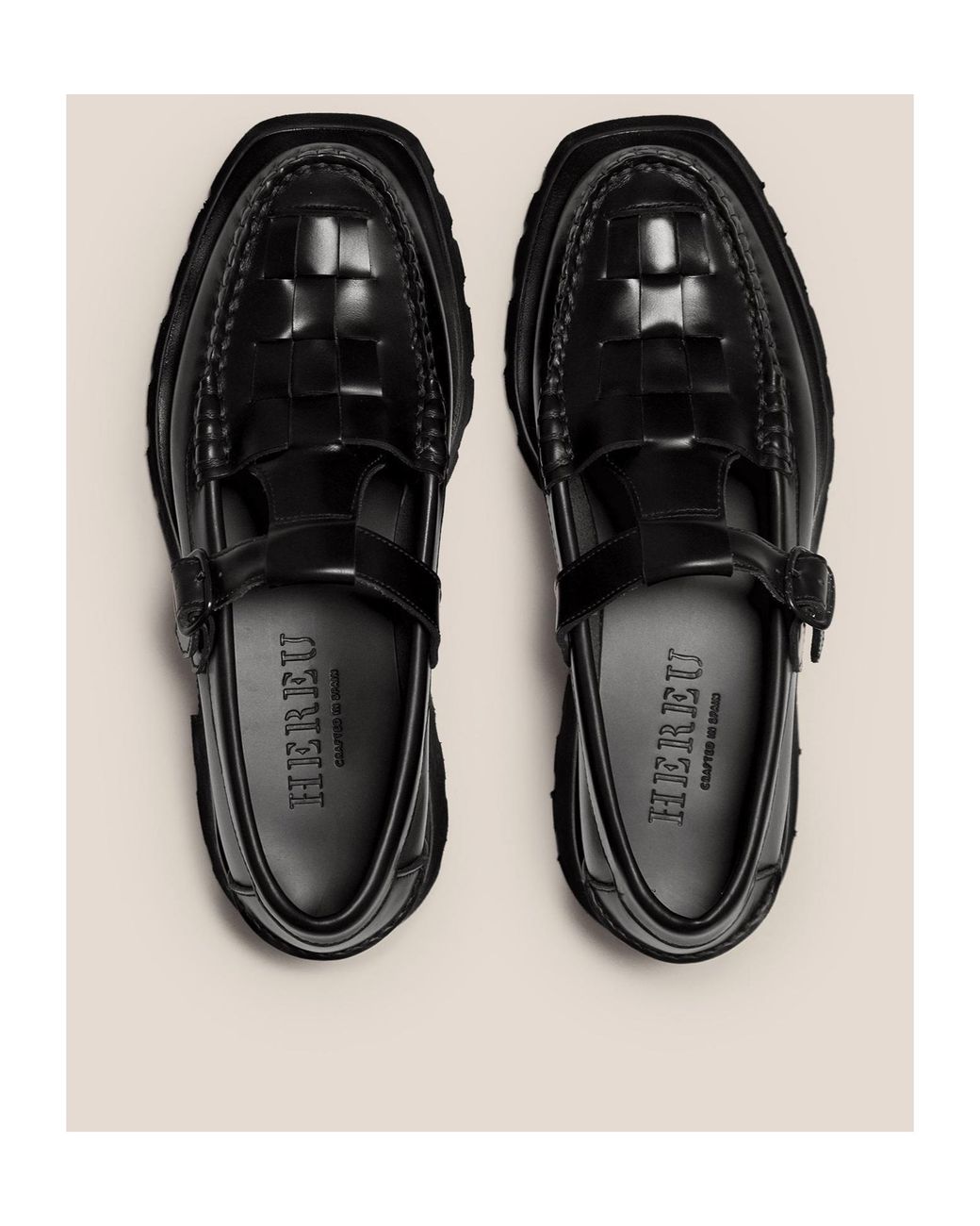 Hereu Black Tread Sole T-Bar Loafer