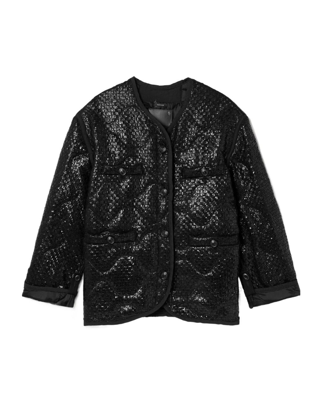R13 Black Quilted Padded Metallic Tweed Jacket