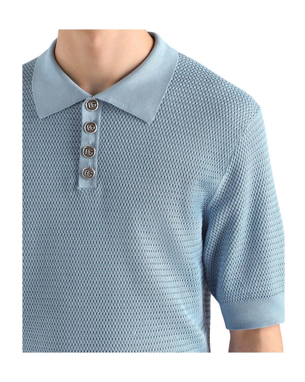 Dolce & Gabbana Blue Silk Polo Shirt for men