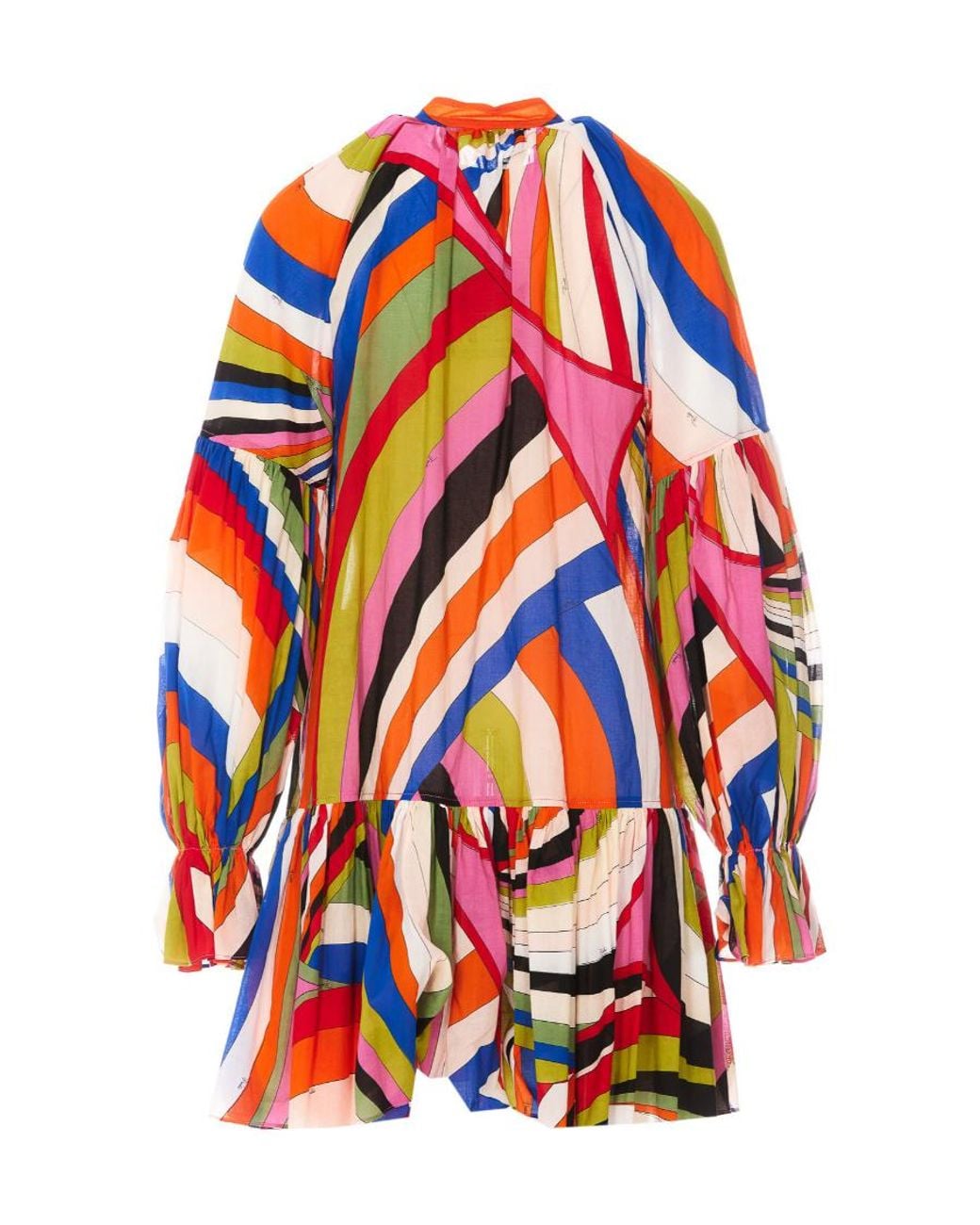 Emilio Pucci Red Pucci Iride-Printed Ruffled Trim Mini Dress
