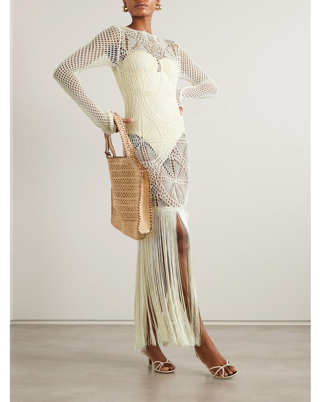Stella McCartney White Fringed Openwork Dress
