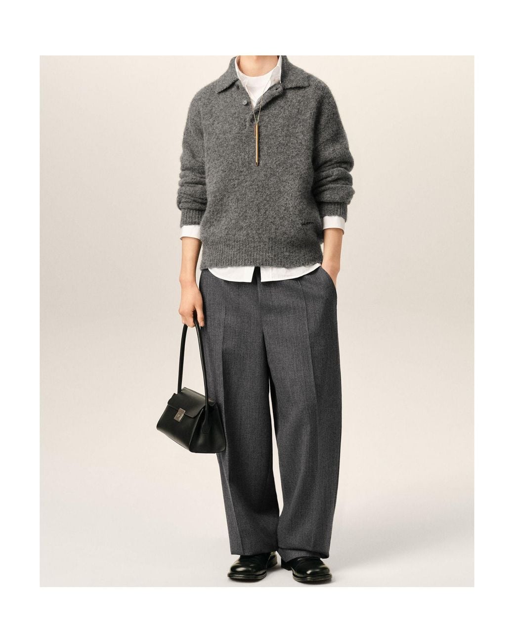 AMI Gray Wool Drawstring Casual Trousers