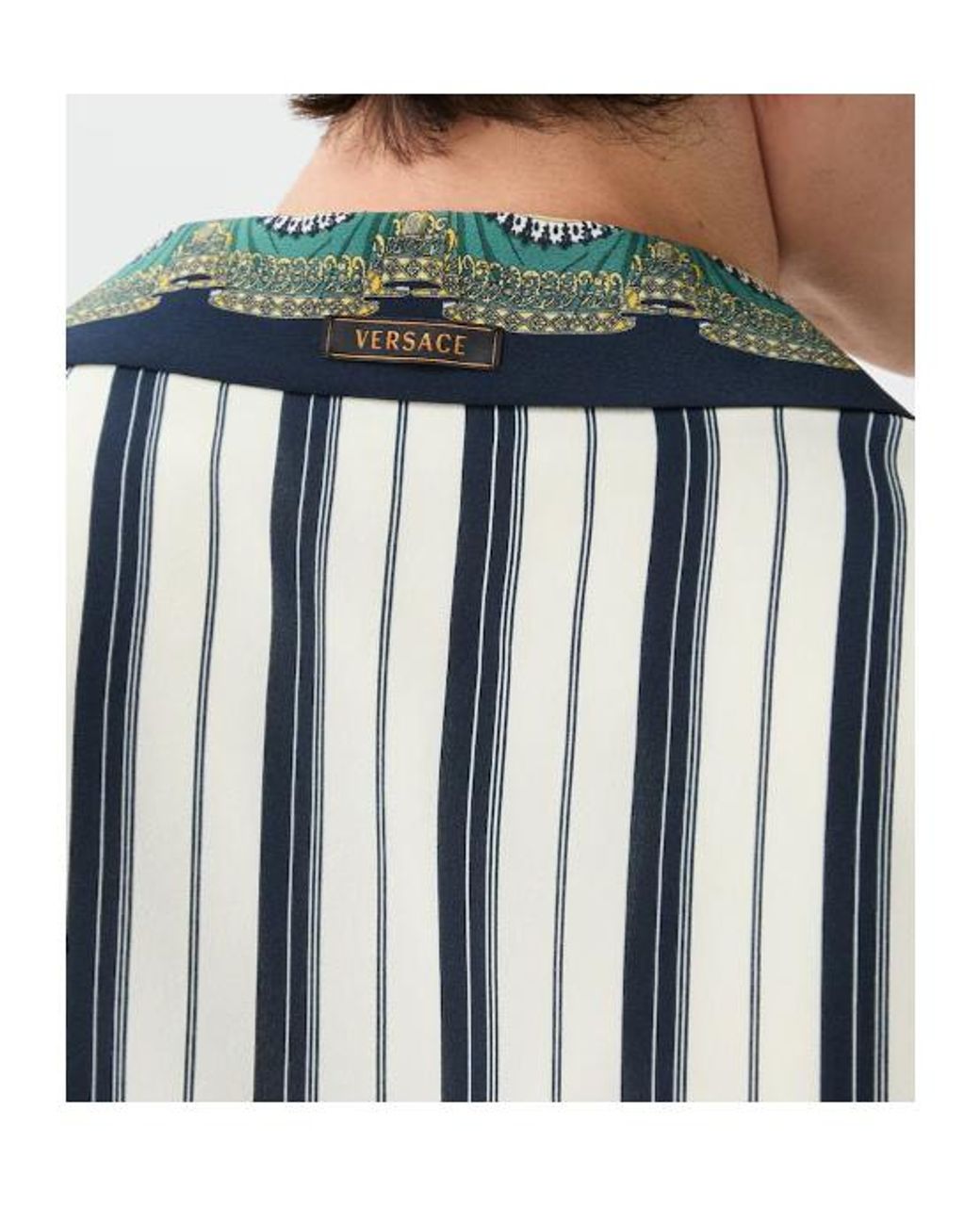 Versace Blue Pattern-Printed Crêpe De Chine Short-Sleeved Shirt for men