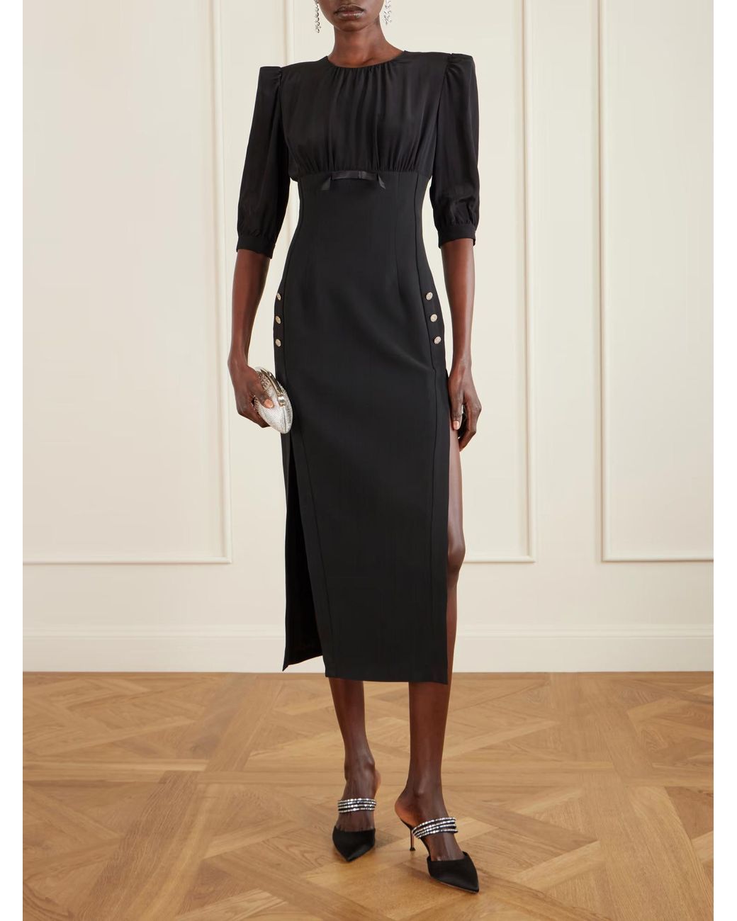 Alessandra Rich Black Bow-Knot Pleated Dress