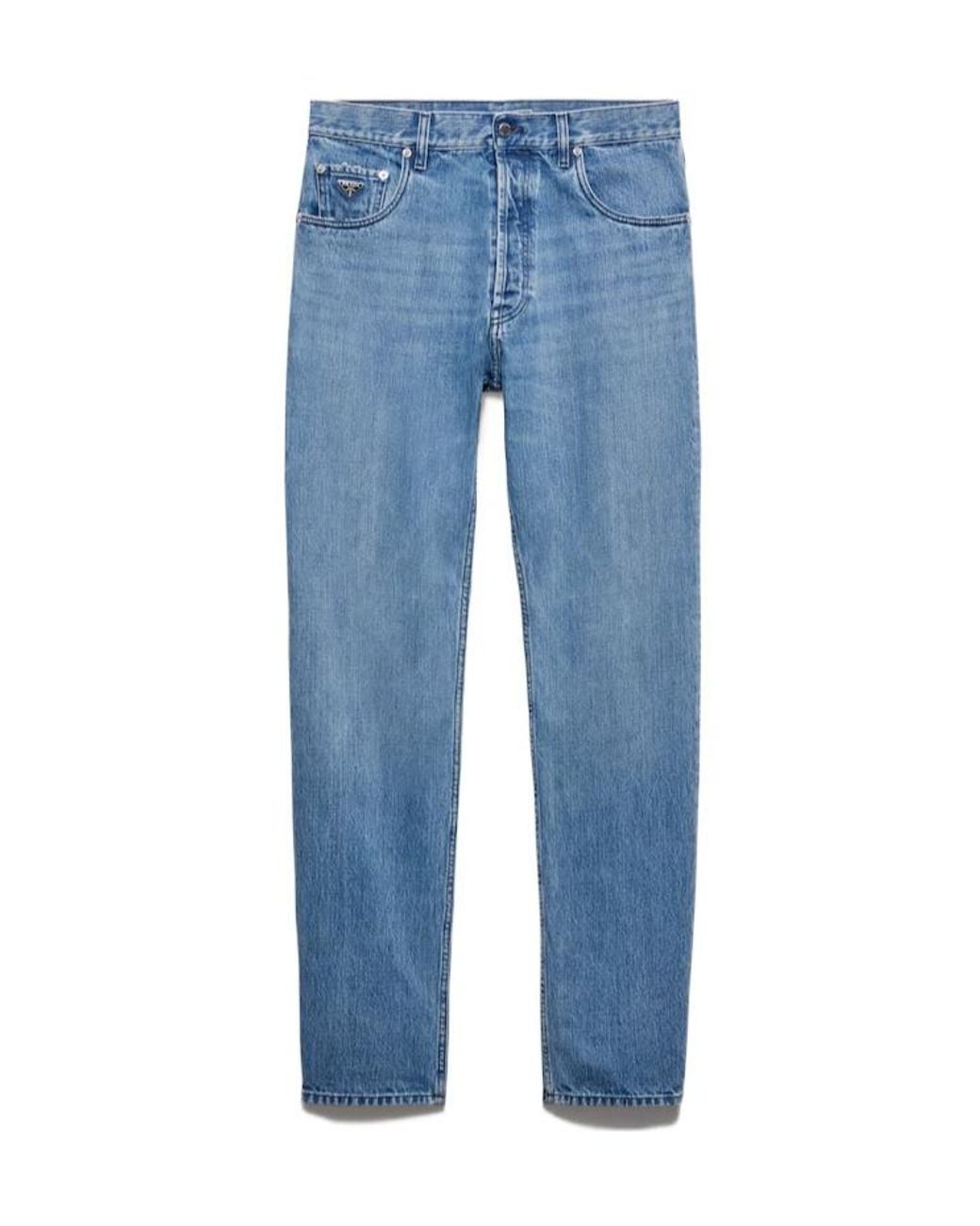 Prada Blue Logo Patch Straight Leg Jeans for men