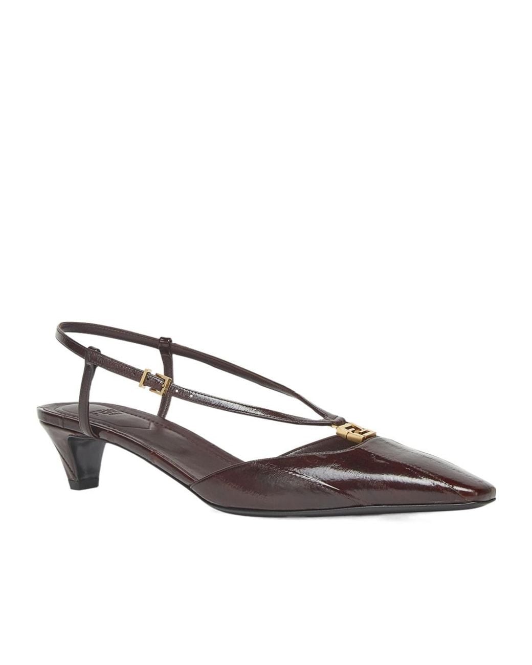 Fendi Brown Ffold Square-Toe Slingback Pumps