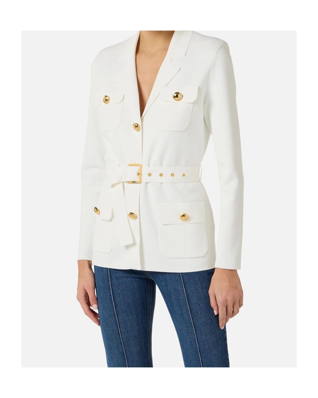 Elisabetta Franchi White Full Milano Stitch Knit Jacket