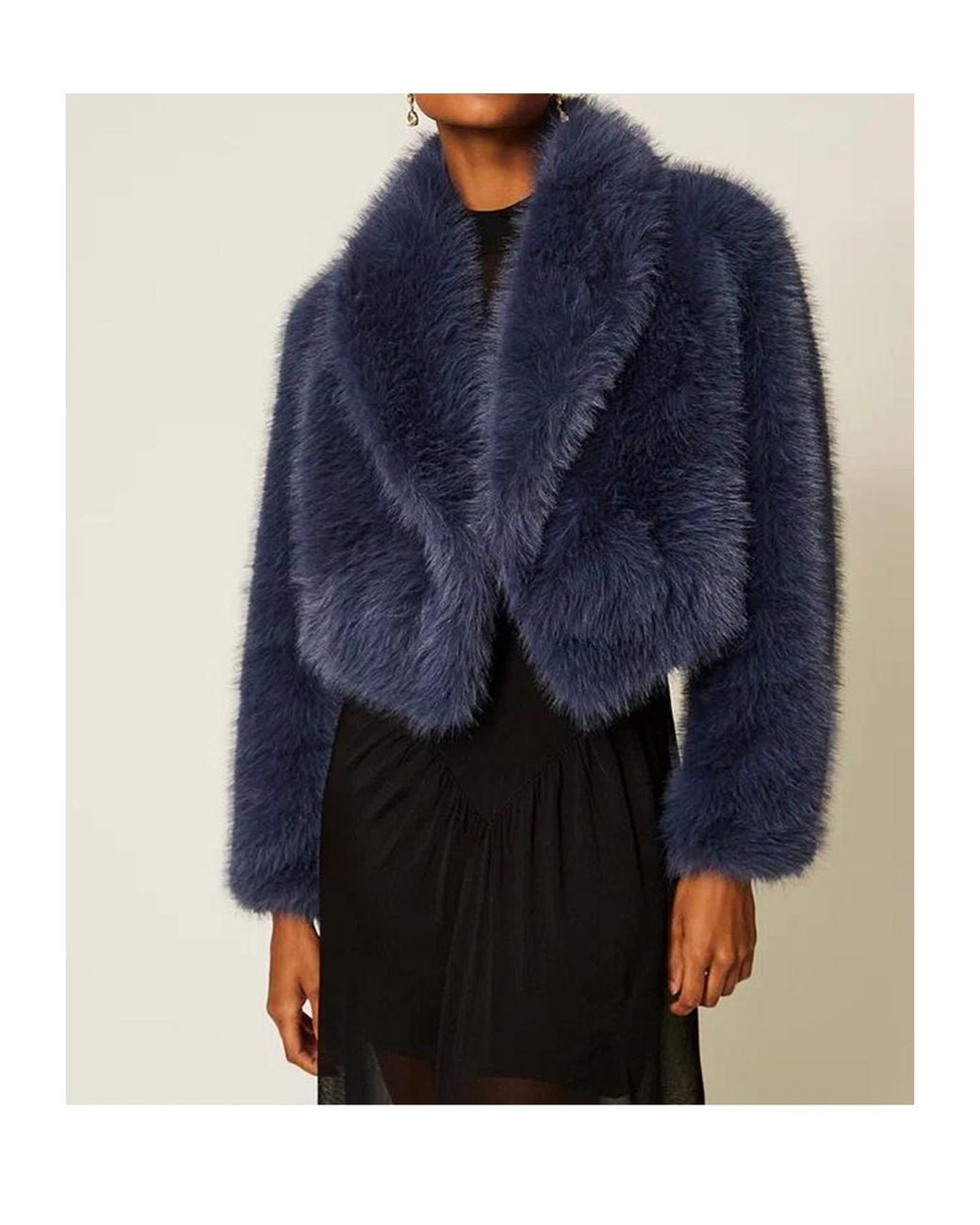 Twinset Blue Cropped Faux Fur Jacket