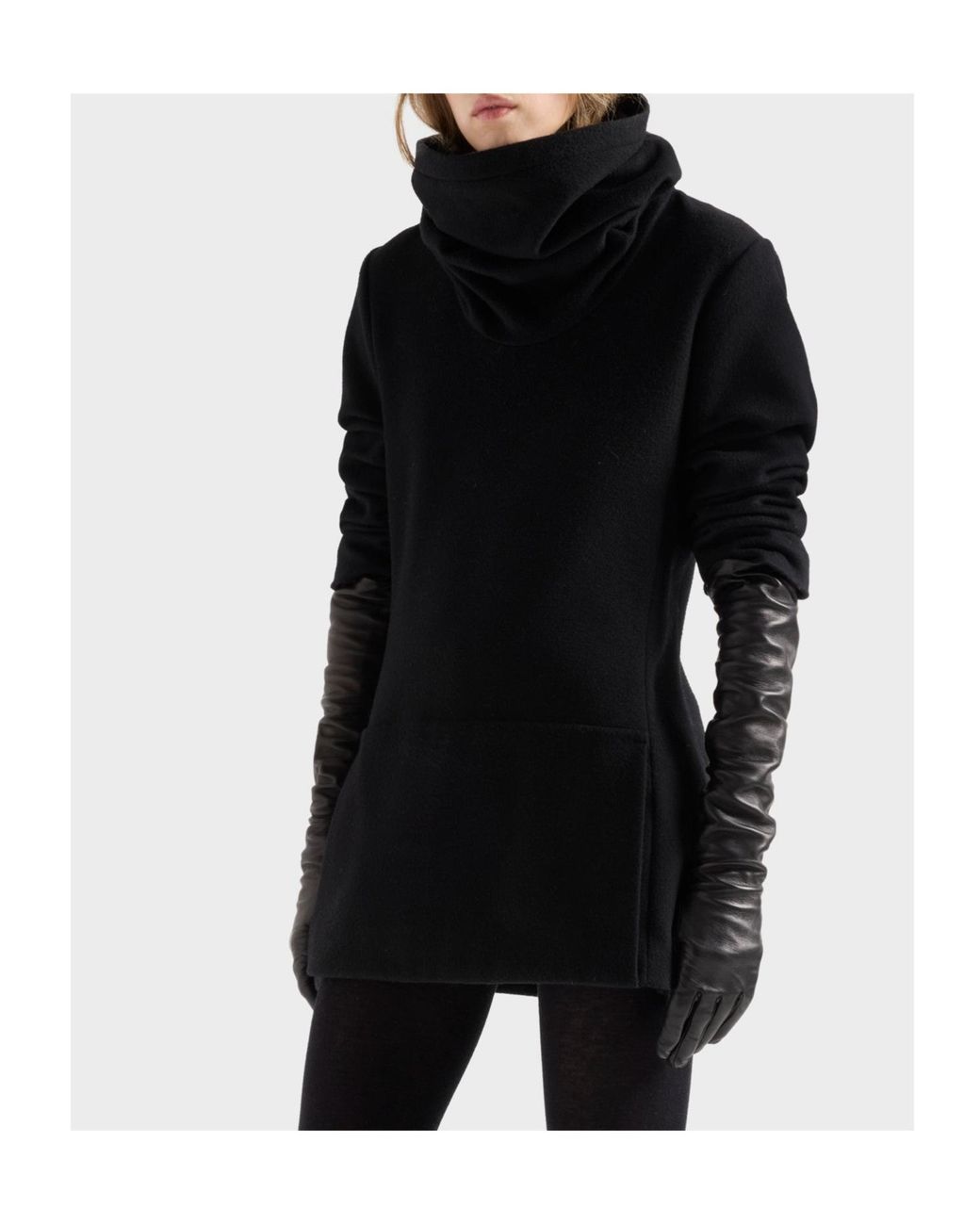 7 For All Mankind Black Mini Ruched High-Neck Dress