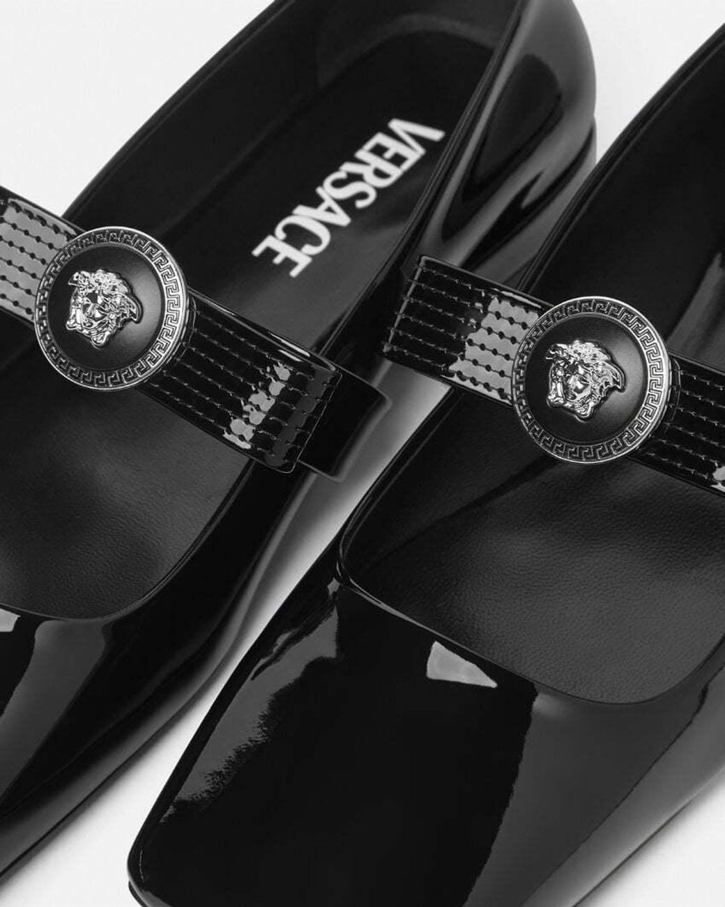 Versace Black Gianni Ribbon Square-Toe Ballerina Shoes