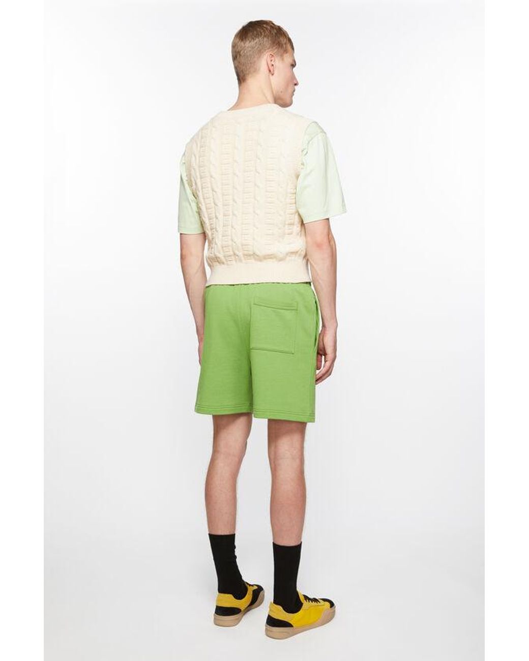 Acne Green Face Logo-Appliqu Cotton Track Shorts for men