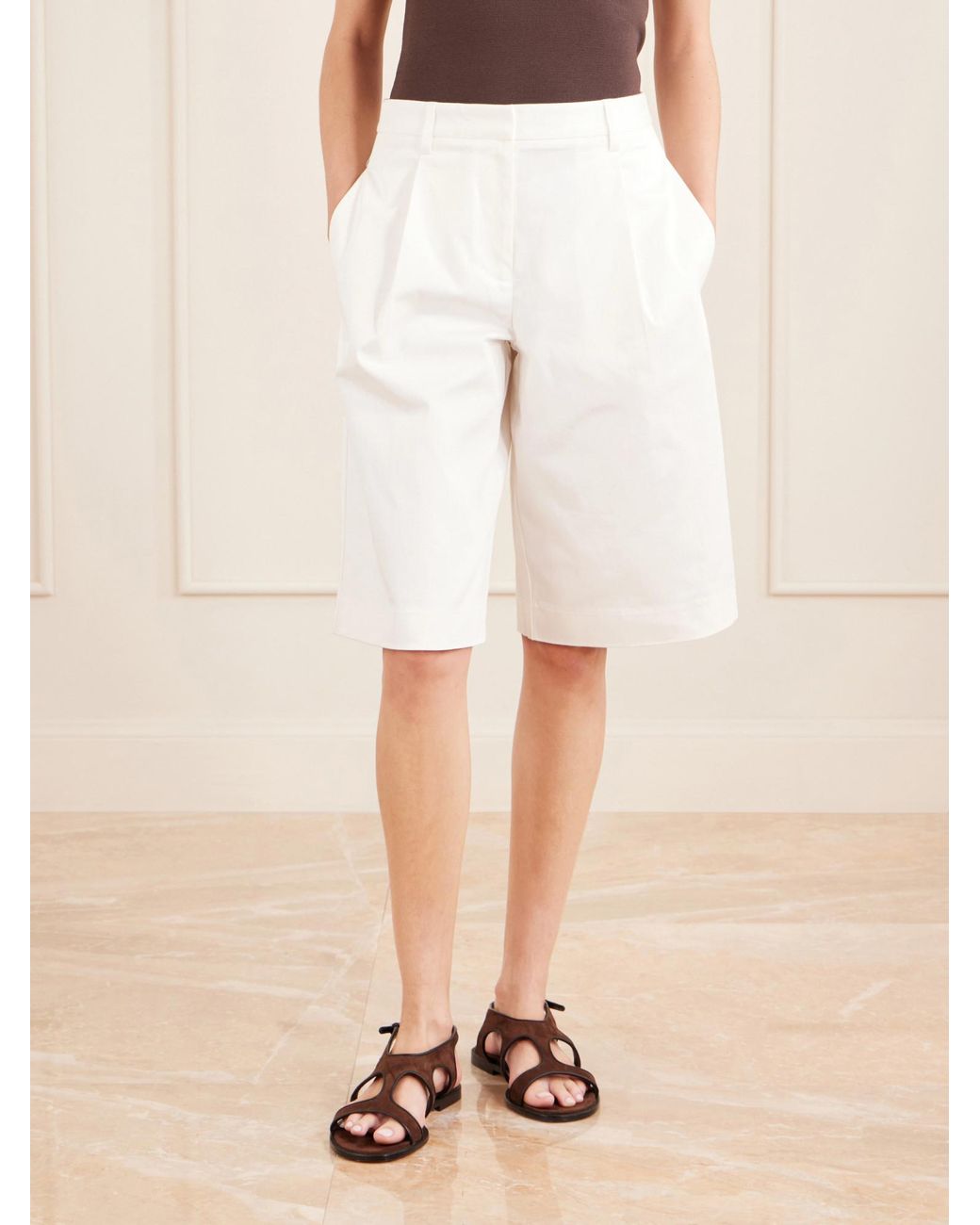 Matteau White Cotton-Blend Twill Shorts