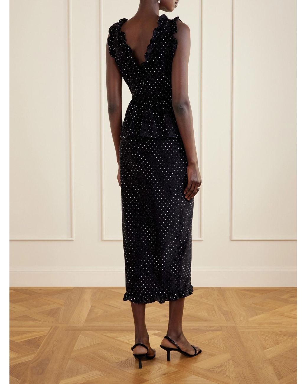 Alessandra Rich Black Polka-Dot Silk Midi Dress