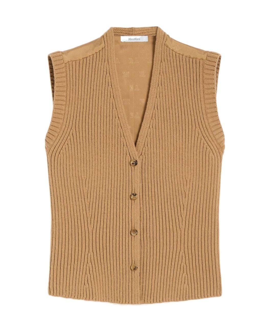 Max Mara Brown V-Neck Button-Up Gilet