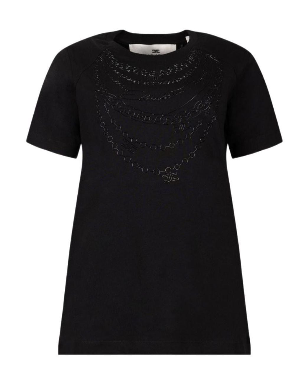 Elisabetta Franchi Black Necklace Motif Logo T-Shirt