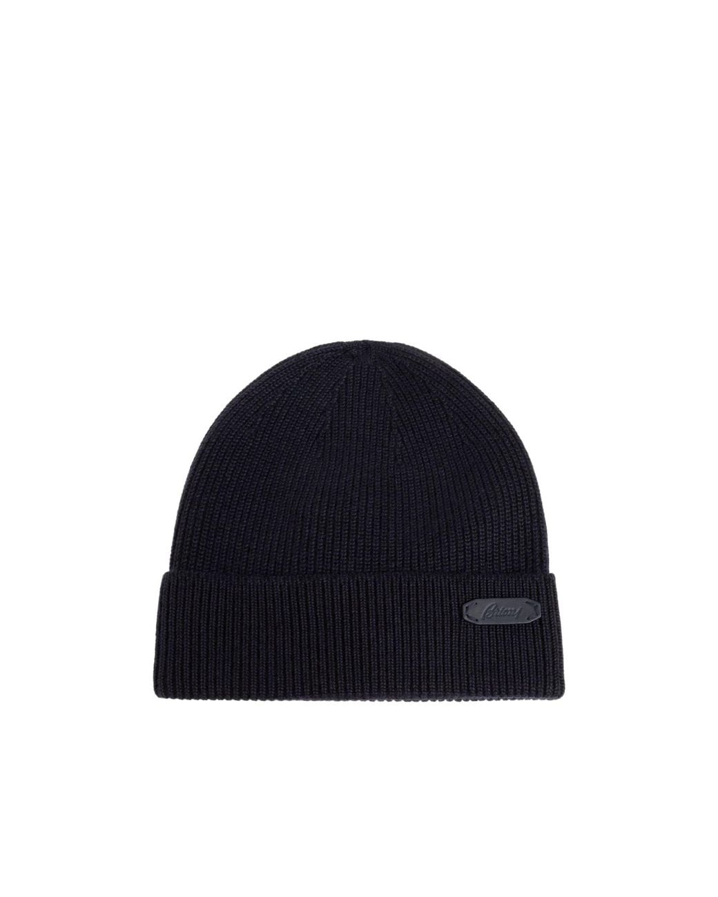 Brioni Blue Ribbed Patch Beanie Hat for men