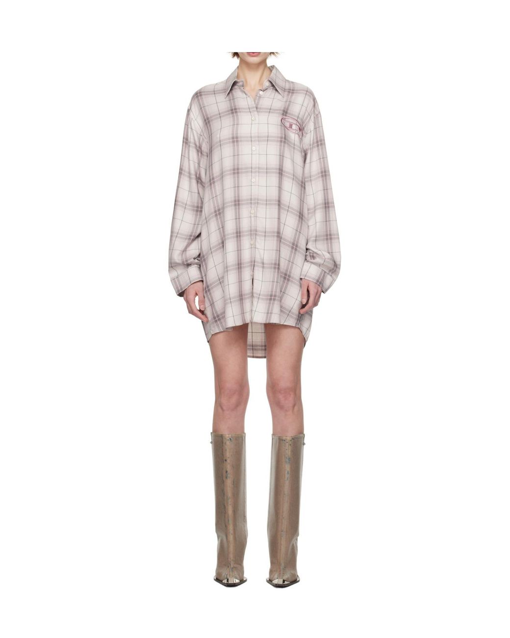 DIESEL White D-Dalis-Q1 Checked Shirt Dress