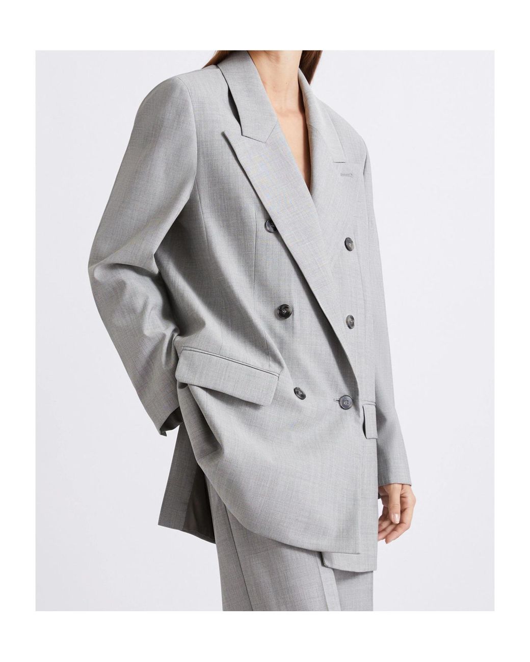 Marella Gray Double-Breasted Wool And Silk Grisaille Blazer