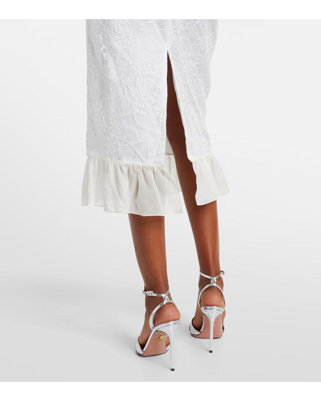 Alessandra Rich White Lace And Silk Georgette Bustier Dress