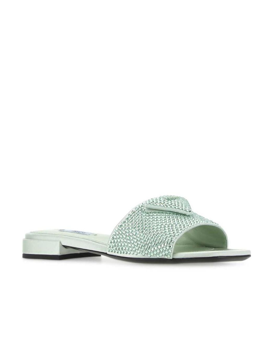 Prada Green Crystal-Embellished Open-Toe Mules